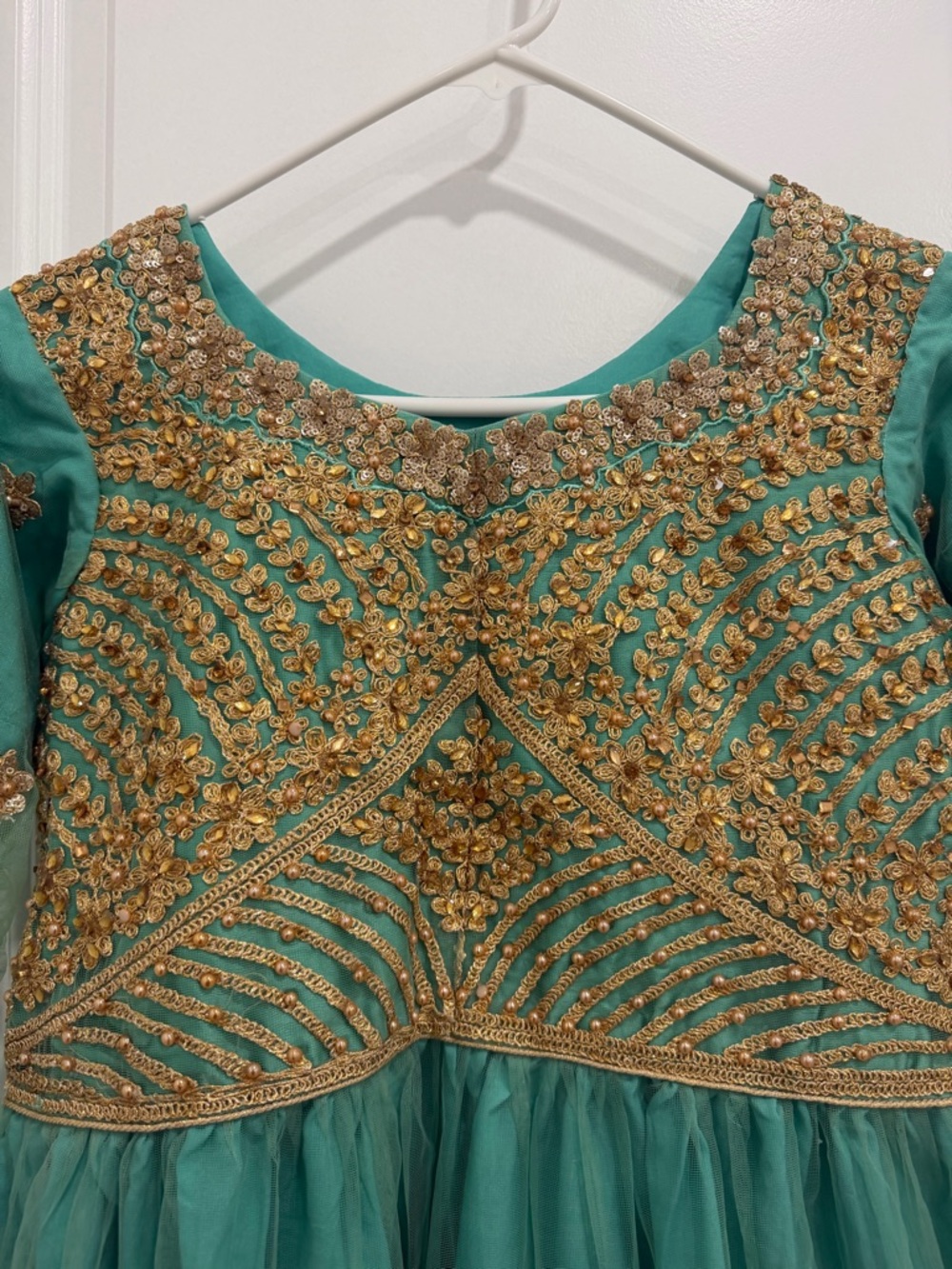 Pakistani Green and Gold Embroidered Full Skirt - Picture 6 of 8